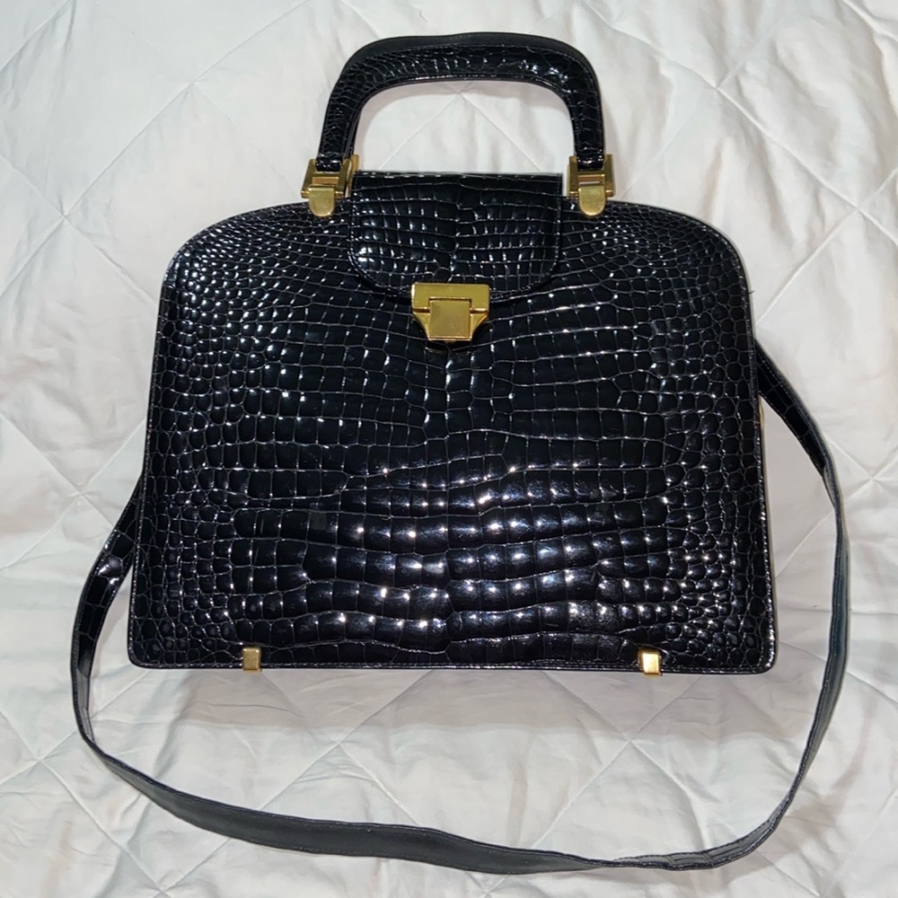 RARE vintage Retta Wolff Croc Embossed patent crossbody briefcase bag